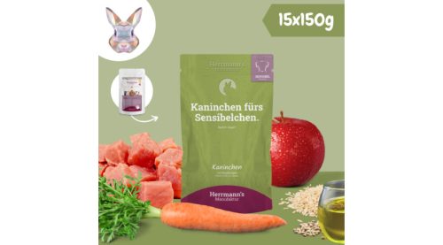 Nyúlhús párolt menü kutyáknak - bio sárgarépa, bio alma  150 g, Herrmanns