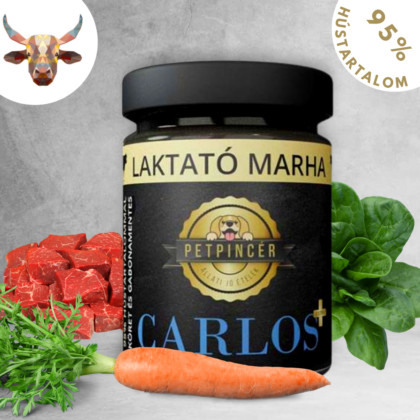 Marhahús menü főtt kutyaeledel 95% hústartalommal 300 g, Petpincér Carlos Extra Plus